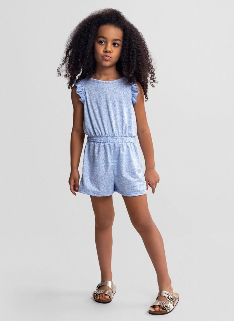 MINOTI Girls short sleeve blue floral jumpsuit